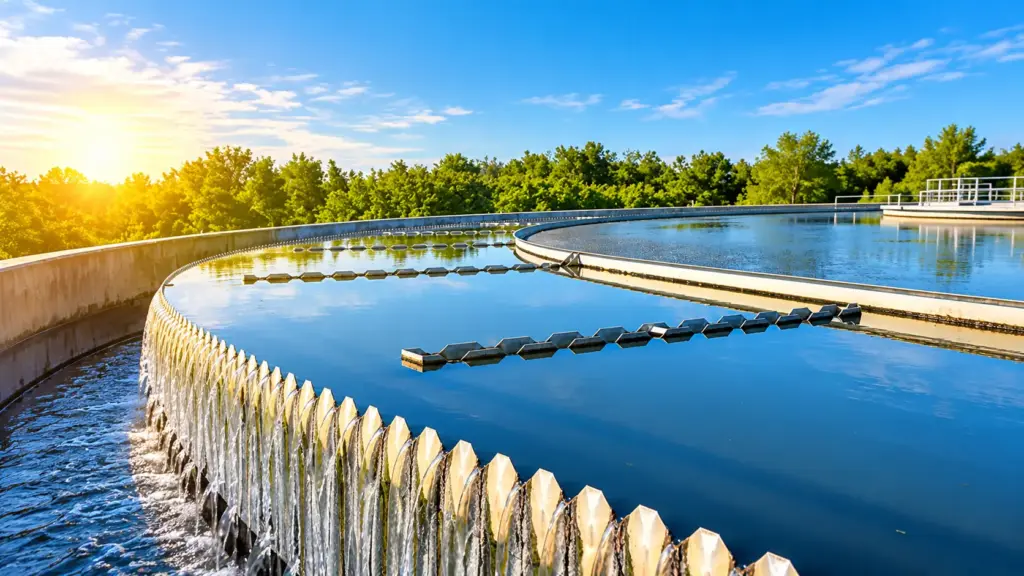 Water clarifier at a treatment plant at golden hour