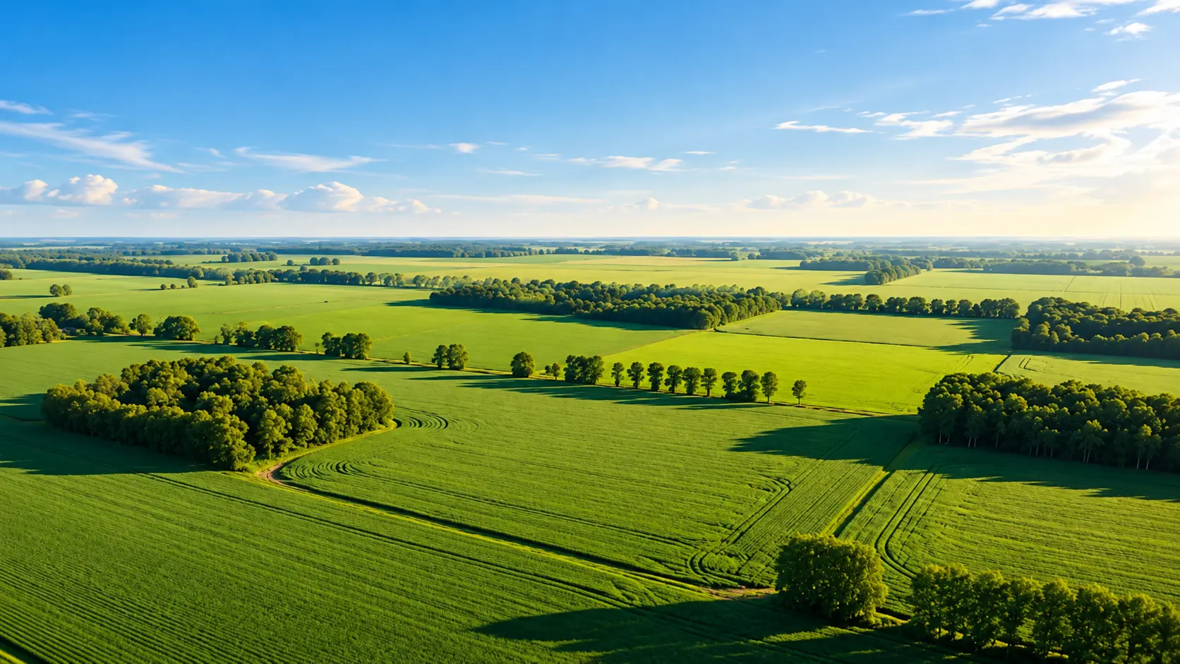 Aerial view of patchwork farmland