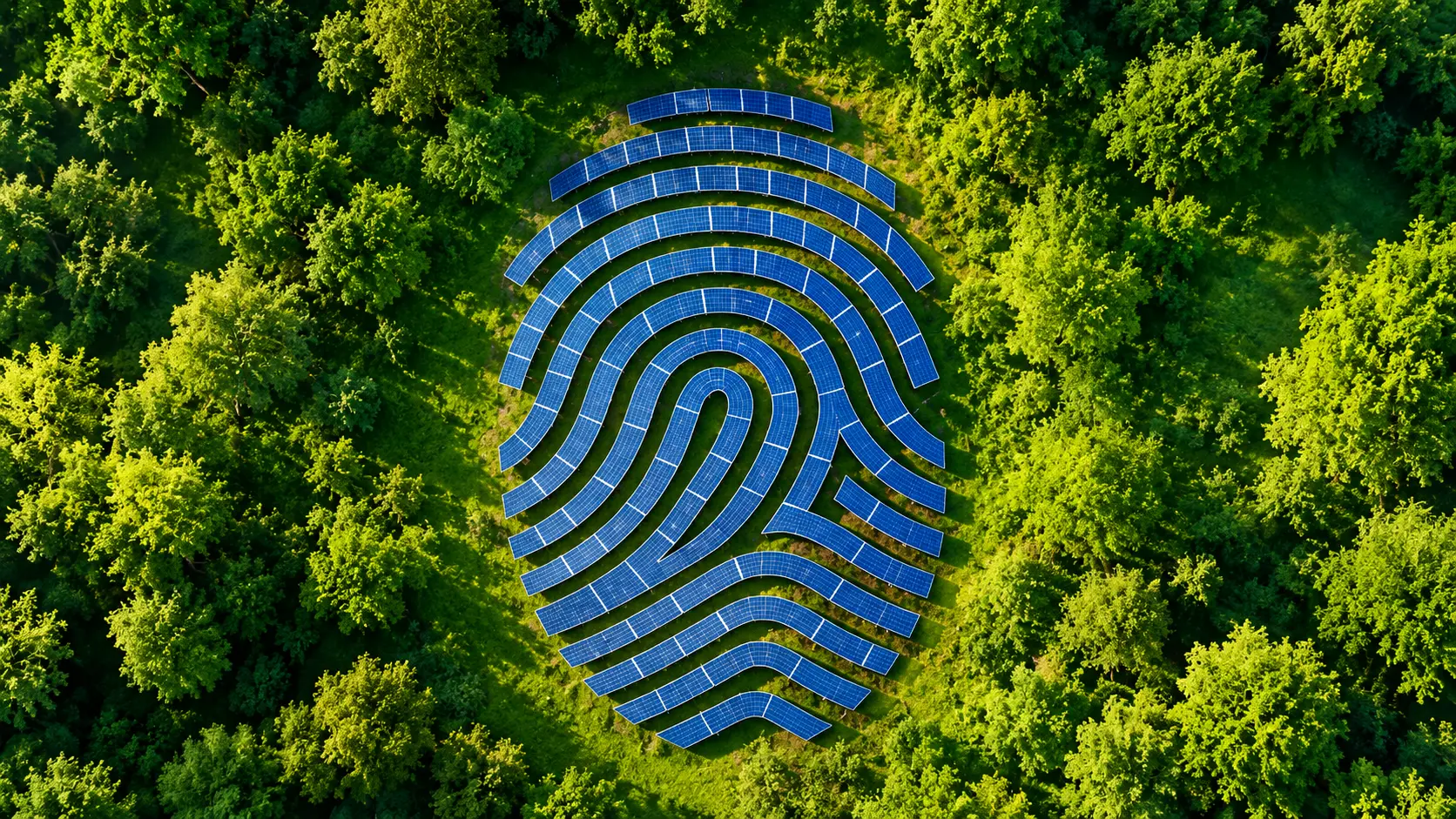 Solar panels set among forest trees